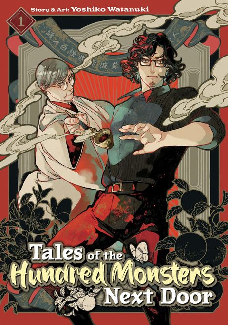 "Tales of the Hundred Monsters Next Door". Illustration: Zwei Personen mit entschlossenen Gesichtern und mystischem Rauch.