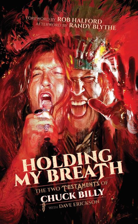 „Holding My Breath: The Two Testaments of Chuck Billy“ steht über den Porträts von zwei singenden, energiegeladenen Männern.