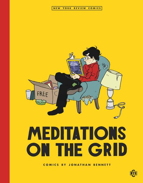 Texte: "MEDITATIONS ON THE GRID", "COMICS BY JONATHAN BENNETT". Logo-Illustration: Person in Sessel, liest. Karton mit "FREE".