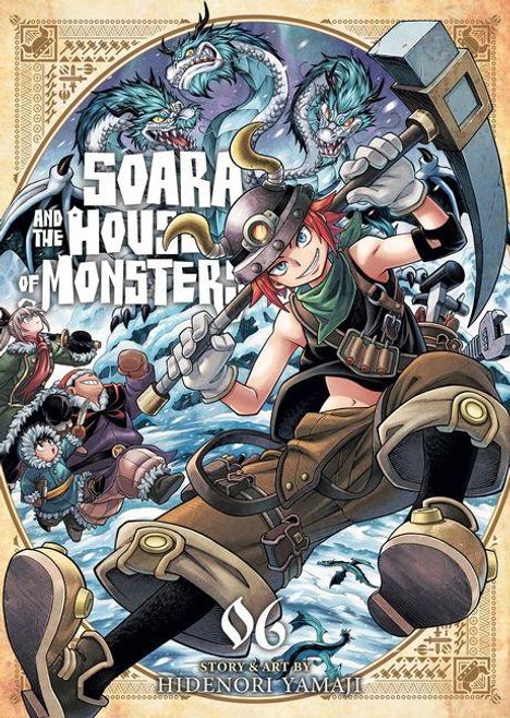 "SOARA AND THE HOUSE OF MONSTERS", ein Manga-Cover mit Abenteurer, Drachen und fantastischen Kreaturen.