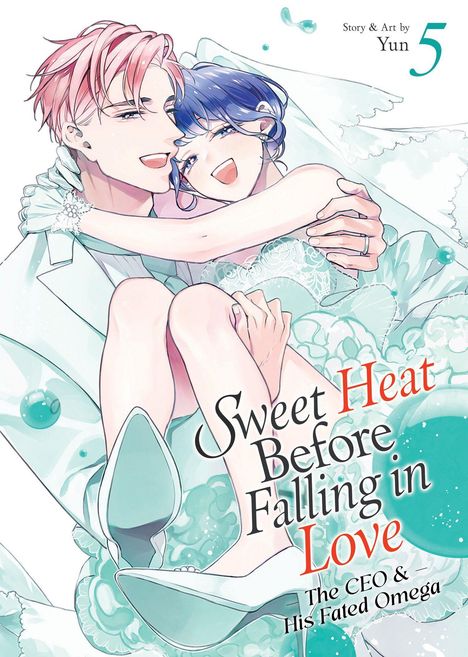 „Sweet Heat Before Falling in Love: The CEO & His Fated Omega“. Illustration eines fröhlichen Paares in eleganter Kleidung.