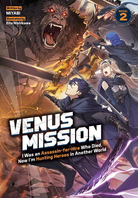 "VENUS MISSION: I Was an Assassin-for-Hire Who Died. Now I'm Hunting Heroes in Another World." Drei Figuren kämpfen.