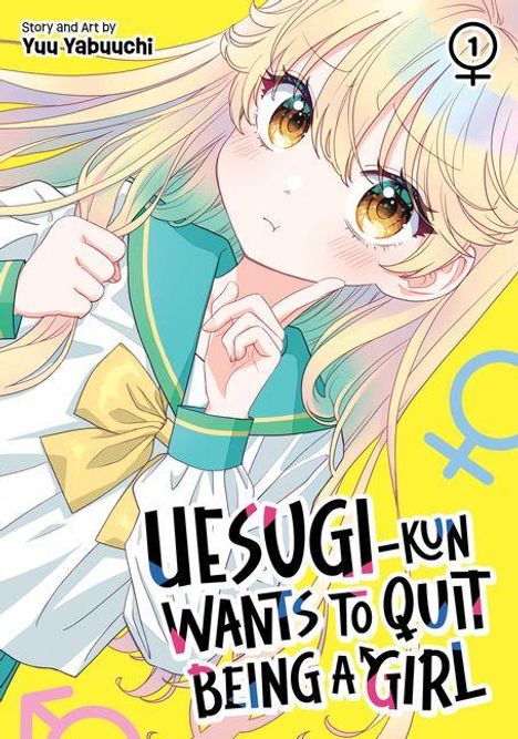 "UESUGI-kun wants to quit being a girl." Ein Manga-Mädchen in Schuluniform mit langen blonden Haaren.