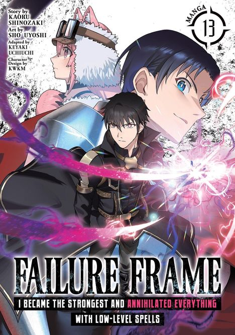 "FAILURE FRAME" Manga Band 13 Titel. Illustration mit zwei Charakteren und magischen Effekten in lebhaften Farben.