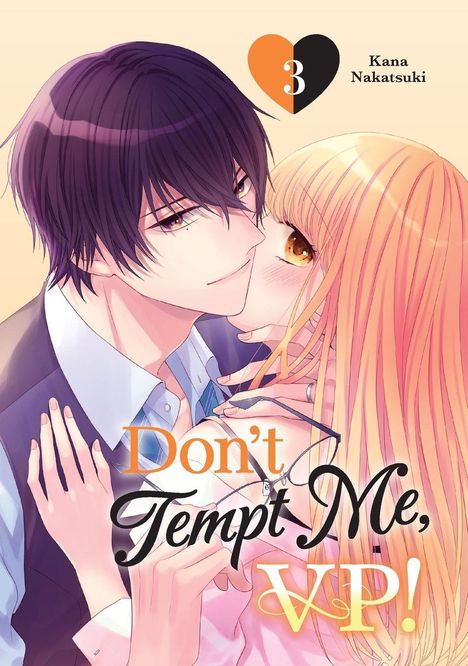 „Don't Tempt Me, VP!“ steht in eleganter Schrift. Eine romantische Illustration eines jungen Paares, das sich ansieht.