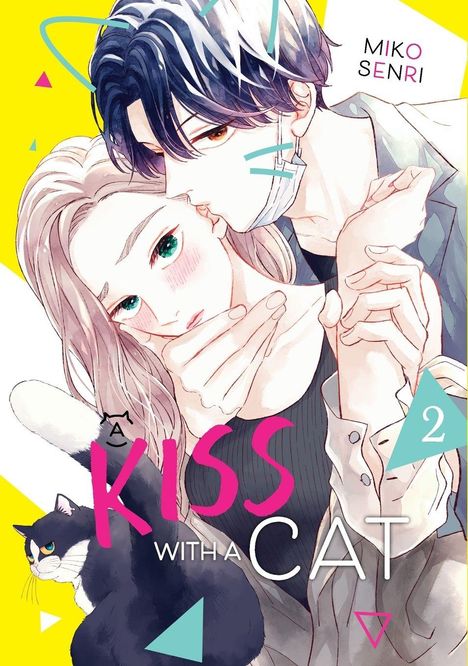 „Kiss with a Cat 2“, Miko Senri. Illustration eines jungen Paares, der Mann küsst die Frau, mit einer Katze im Vordergrund.
