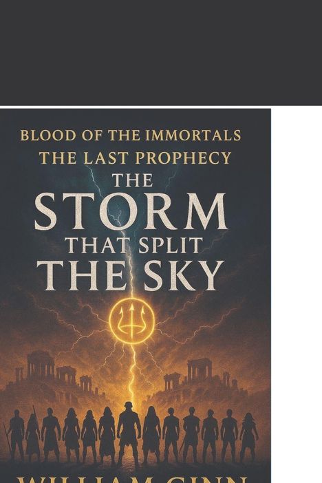 "Blood of the Immortals: The Last Prophecy. The Storm That Split the Sky. William Gunn." Silhouetten vor alten Ruinen.