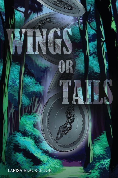 „WINGS OR TAILS“, im Wald, große Münzen mit Flügelmotiv, LARISA BLACKLEDGE.