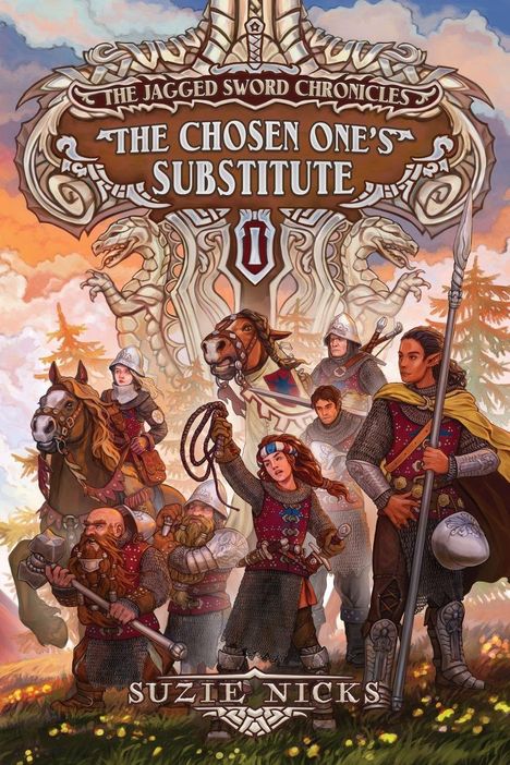 "The Jagged Sword Chronicles: The Chosen One's Substitute" steht über einer Fantasy-Szene mit Kriegern und Rittern.