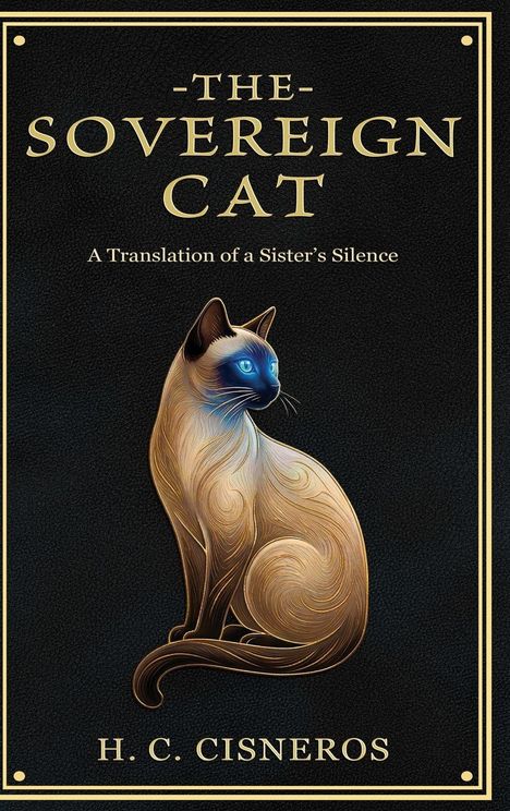 "The Sovereign Cat: A Translation of a Sister’s Silence" von H.C. Cisneros. Illustration einer eleganten Siamkatze.