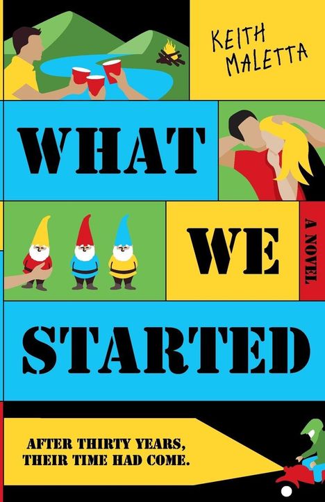 Text: "What We Started" und "After thirty years, their time had come." Illustration von Menschen und bunten Zwergen.