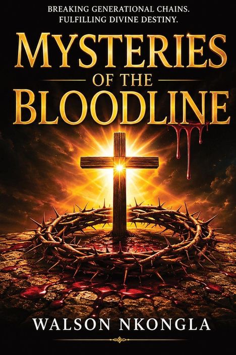 Mysteries of the Bloodline. Ein Kreuz erstrahlt in hellem Licht, umgeben von einer Dornenkrone und Blutstropfen.