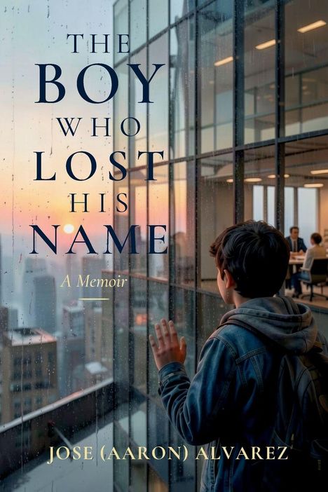 "The Boy Who Lost His Name: A Memoir" von Jose (Aaron) Alvarez. Ein Junge blickt durch ein verregnetes Glasfenster.