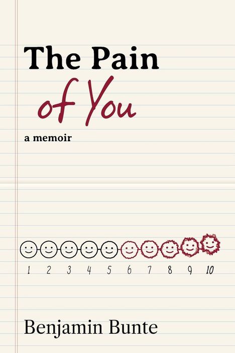 "The Pain of You" und "Benjamin Bunte". Liniertes Papier, zehn Gesichter von glücklich zu traurig nummeriert.