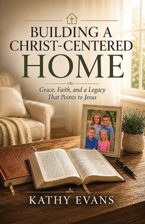 "Building a Christ-Centered Home. Grace, Faith, and a Legacy That Points to Jesus. Kathy Evans." Buch auf Holztisch.