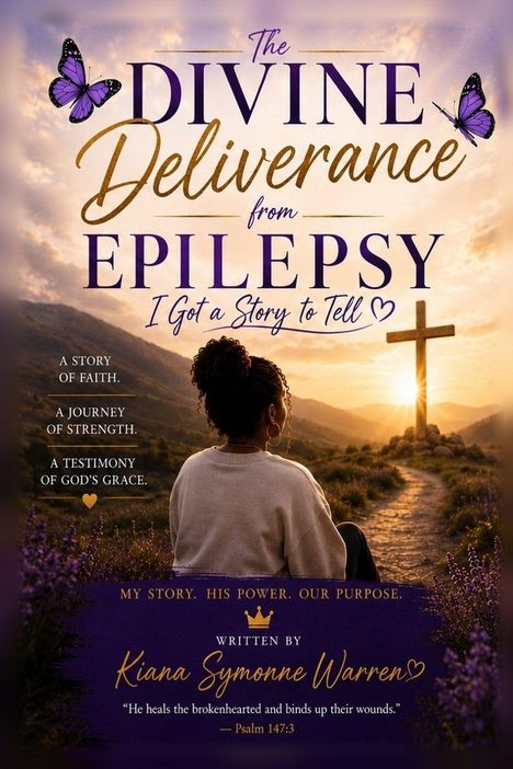 "The Divine Deliverance from Epilepsy: I Got a Story to Tell." Eine Frau schaut auf ein Kreuz im Sonnenuntergang.