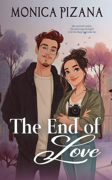 "MONICA PIZANA. The End of Love. Isla survived combat. Sie niemals erwartet grief to break her. Illustration von zwei jungen Menschen."