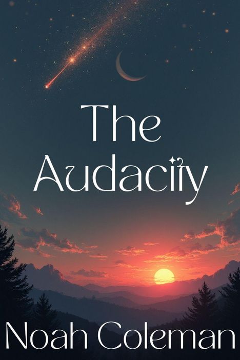 "The Audacity" und "Noah Coleman" über Sternenhimmel-Illustration mit Mond und rosafarbenen Wolken.