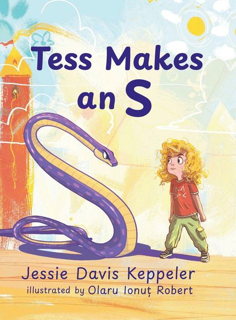 „Tess Makes an S“ von Jessie Davis Keppeler, illustriert von Olaru Ionuț Robert. Kind und Schlange in buntem Setting.