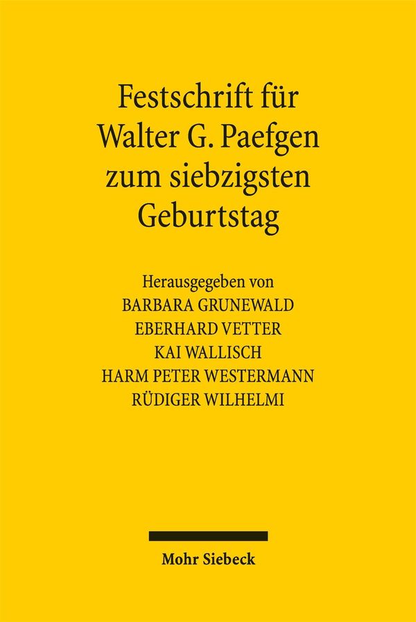 Festschrift für Walter G. Paefgen zum siebzigsten Geburtstag (Buch)