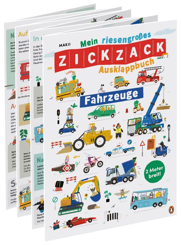 Mein riesengroßes ZICKZACK Ausklappbuch - Fahrzeuge - Makii (Buch)