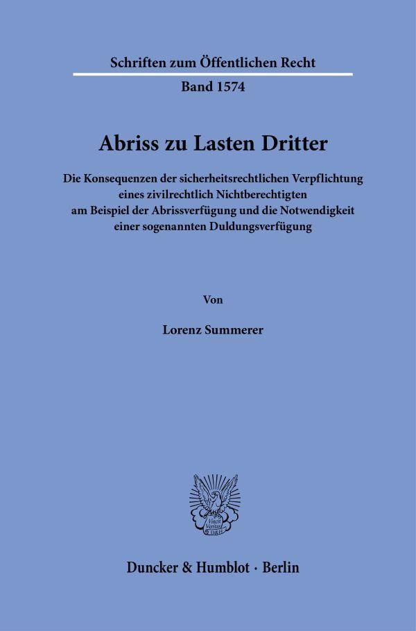 Abriss zu Lasten Dritter - Lorenz Summerer (Buch)