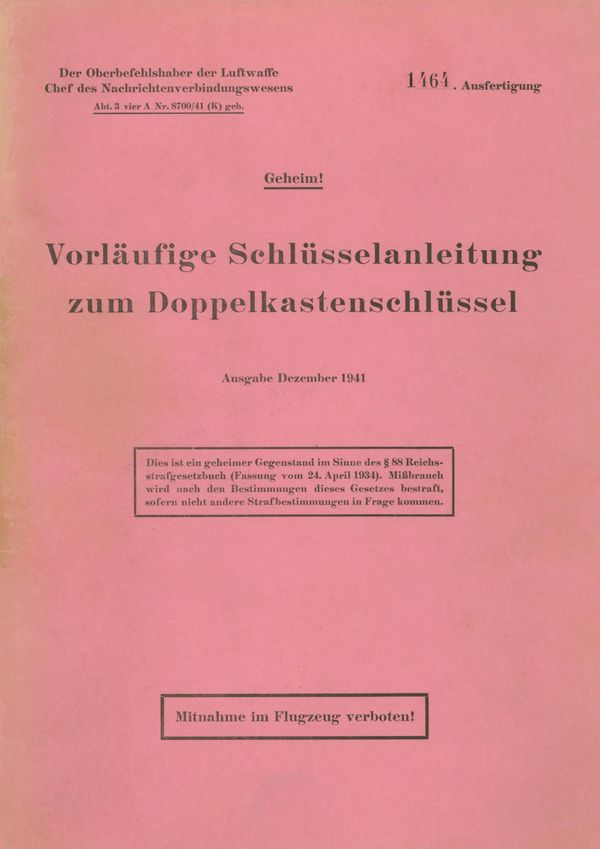 Vorläufige Schlüsselanleitung zum Doppelkastenschlüssel (Buch)