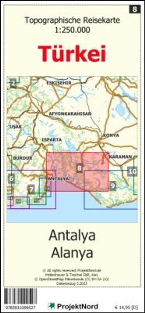 Antalya - Alanya - Topographische Reisekarte 1:250.000 Türkei (Bla...