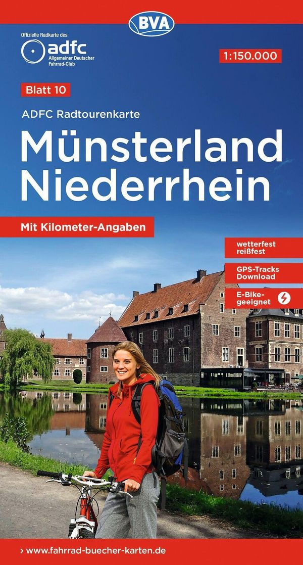 ADFC-Radtourenkarte 10 Münsterland Niederrhein 1:150.000, reiß- und wetterfest, E-Bike geeignet, GPS-Tracks Download, mit Bett+Bike-Symbolen, mit