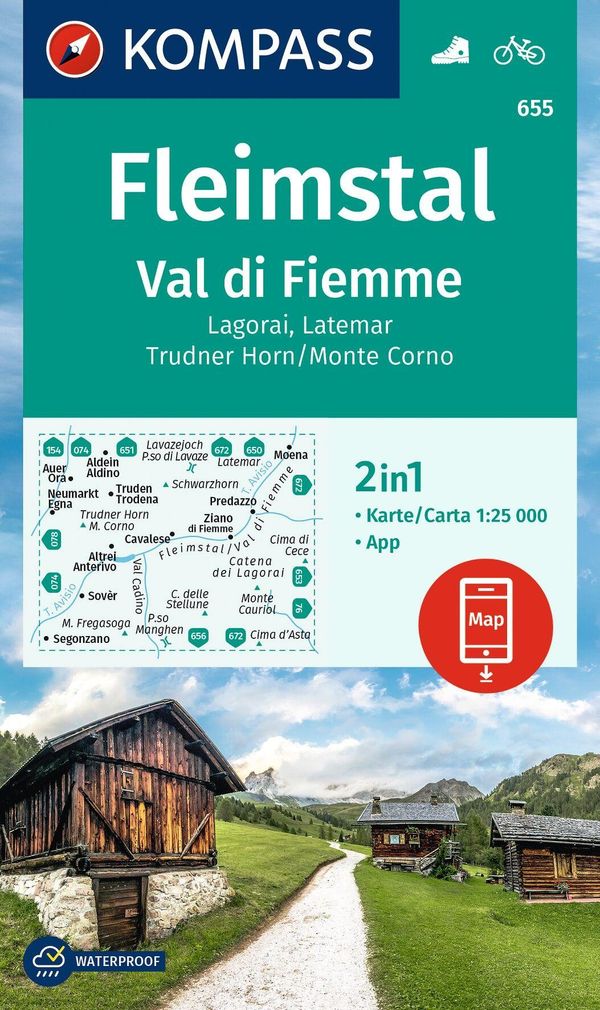 KOMPASS Wanderkarte 655 Fleimstal / Val di Fiemme, Lagorai, Latemar, Trudner Horn, Monte Corno 1:25.000