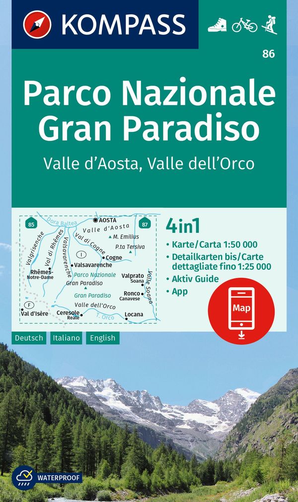 KOMPASS Wanderkarte 86 Parco Nazionale Gran Paradiso, Valle dAosta, Valle dellOrco 1:50.000