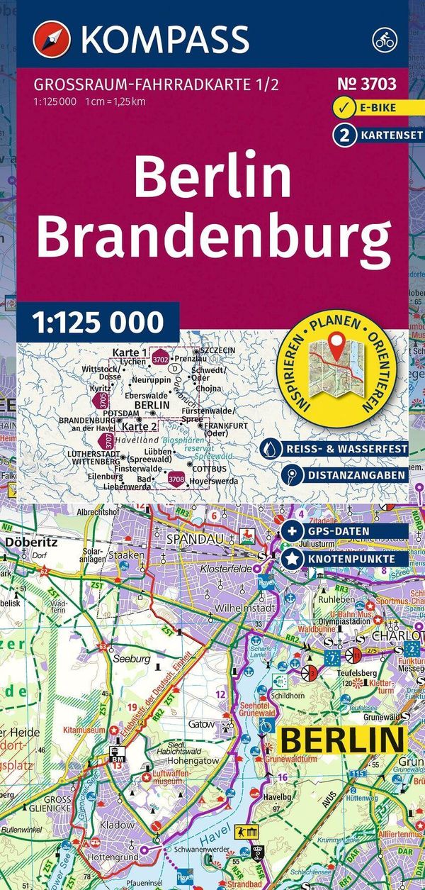 KOMPASS Großraum Fahrradkarte 3703 Berlin-Brandenburg, mit Knotenpunkten 1:125.000