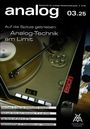 „analog“ 03.25 Zeitschrift für analoge Musikwiedergabe. Plattenspieler-Illustration mit Texten über Analog-Technik.