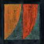 Illustration mit zwei farbigen, gebogenen Rechtecken: links orange, rechts rot, auf dunklem Hintergrund.