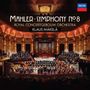 "Mahler · Symphony No. 8", "Royal Concertgebouw Orchestra", "Klaus Mäkelä", prachtvoll beleuchteter Konzertsaal.