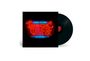 „Morgan Freeman's Symphonic Blues Experience“ in Neonbuchstaben. Schwarze Vinyl-Schallplatte auf der rechten Seite.