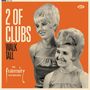 "2 OF CLUBS, WALK TALL, THE FRATERNITY RECORDINGS". Zwei Frauen in eleganten Kleidern vor orangefarbenem Hintergrund.