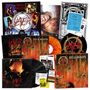 Collage von Slayer-Alben mit prominentem "Hell Awaits"-Text und Bandlogos. Enthält Schallplatten und Konzertdarstellungen.