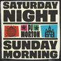 "SATURDAY NIGHT, SUNDAY MORNING, PJ MORTON" in großen Buchstaben, Diskokugel und Kirche illustriert.