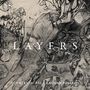 Text: "LAYERS" und darunter "TUI HIRV & PÁLL RAGNAR PALSSON". Abstraktes Muster aus überlappenden Formen und Linien.