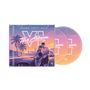 Text: "GRAND THEFT AUTO VI The Album". Illustration: Paar lehnt an Auto, Stadt und Palmen im Hintergrund bei Sonnenuntergang.