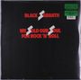 "BLACK SABBATH" und "WE SOLD OUR SOUL FOR ROCK 'N' ROLL" in Rot auf schwarzem Hintergrund mit Blitzsymbolen.