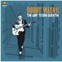 "Bobby Wayne: The Way to San Quentin" steht groß im Bild. Ein Mann mit Gitarre geht durch einen Gefängnisflur. Illustration.