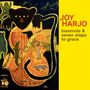 Text: JOY HARJO, insomnia & seven steps to grace. 
Illustration: Bär mit Gitarre, Tiere, lebendige Farben.