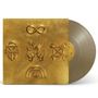 Goldene Platte mit strukturiertem Cover: Symbolen wie Unendlichkeit, "W" mit Händen, Schlange, Werkzeug und Regenbogen.