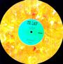 Text: „MR. CHOP“, „B HAPPY BIRTHDAY“. Gelb-marmorierte Vinyl-Schallplatte, türkises Zentrum.