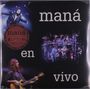 Text: "maná en vivo." Liveband mit Sänger, Schlagzeuger und Bassist auf einer Bühne.
