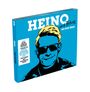 "HEINO und Tschüss - das letzte Album." Illustration eines Mannes mit Sonnenbrille und blondem Haar auf blauem Hintergrund.