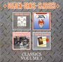 "Golden-Dance-Classics" oben und "Classics Volume 1" unten. Vier bunte Albumcover in der Mitte. Hintergrund aus Metall.