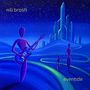 Text: "nili brosh" oben links, "eventide" unten rechts.  
Illustration: Abstrakte Figuren, eine mit E-Gitarre, und futuristische Stadt im Hintergrund.